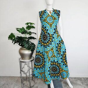 Sleeveless Wrap Maxi Dress / African Ankara Print Cotton Women Long Maxi Dress w